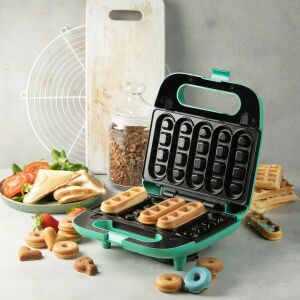 DOMO Snack Party 5 v 1 tyrkysový multi-snackovač s vaflemi, sendvičmi, šiškami a sušienkami - Varné kanvice, Sendvičovače, Stolné mixéry, Hriankovače a Odšťavovače a lisy