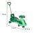 Green Gravity Rider with push bar and dimensions infographic