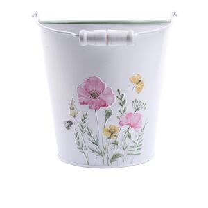 Bádog vödör, fehér, rózsaszín pipacs minta, 16 x 15 cm (080964) 136738846 - Vödör
