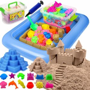 Set nisip kinetic: nisip natural, forme, piscină cu nisip, pompă, lopată și cuțit - Jucari pe nisip