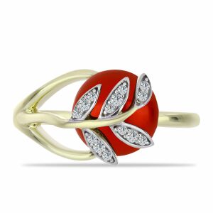 Aranyozott Ezüst Gyűrű Vörös Édesvízi Gyönggyel és Fehér Topázzal 136744119 - Női kiegészítő