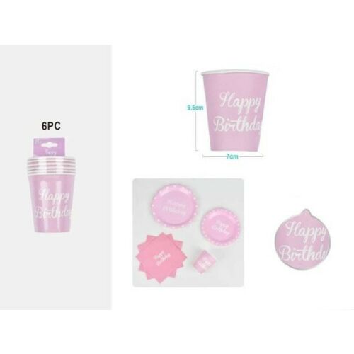 Family pohár papír rózsaszín "happy birthday" 9cm 6db-os 136745154