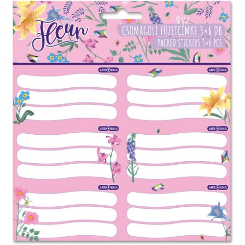 Fleur füzetcímke 18 db, rózsaszín, virágos