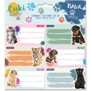 Cuki állatok füzetcímke 18 db, (kutya, cucam tigris, stb.), 2025 136745752 - Füzetcímke