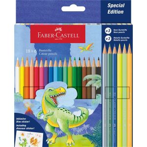Faber-Castell Dinoszaurusz Színes Ceruza Készlet - 24 db (18+6), Metál és Neon színekkel 136746106 - Színes ceruza