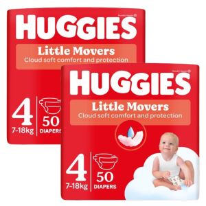 Zwei Packungen Huggies Little Movers Größe 4 Windeln, insgesamt 100 Stück - Wickeltasche und Windeln