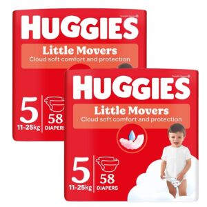 Két csomag Huggies Little Movers 5-ös méretű pelenka, összesen 116 darab - Pelenka