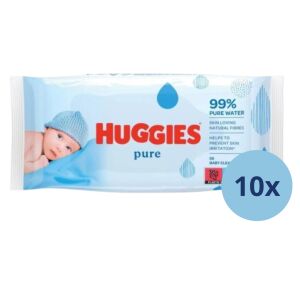 Huggies Pure Feuchttücher 10x56 Stück, 99% reines Wasser, sanft zur Haut - Tücher, Schutzgitter und Töpfchen