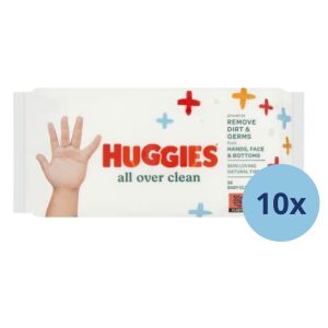 Huggies All Over Clean chusteczki nawilżane 10x56 sztuk, delikatne dla rąk, twarzy i pupy - Chusteczki