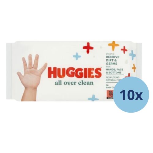 Мокри кърпички Huggies All Over Clean 10x56 броя, нежни към ръцете, лицето и дупето