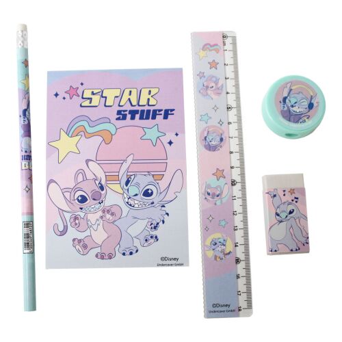 Disney Lilo & Stitch Schreibwarenset mit Bleistift, Notizbuch, Lineal, Spitzer und Radiergummi