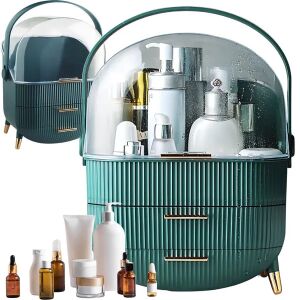 Nagy kapacitású, zöld-arany kozmetikai rendszerező fiókokkal és hordfüllel - Kozmetikai rendszerező