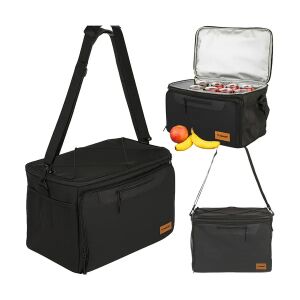 Trizand 30L fekete hűtőtáska kollázs nyitott és zárt nézetekkel - Trizand