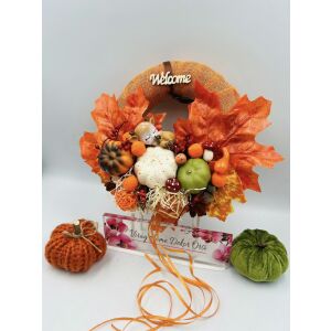 Bambis őszi ajtódísz tökökkel és levelekkel - Ajtódísz