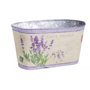 Levendula bádog kaspó ovális 25x13x13 cm
