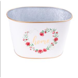 Bádog kaspó, fehér, ovális, rózsa minta, home felirat, 18 x 11,5 cm (081004) 136829702 - Iris