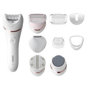 Epilator umed și uscat Philips BRE740/10, 9 accesorii, 32 pensete, utilizare fara fir, 2 setari viteza, opti-light, discuri ceramice, Alb 140687782 - Aparate si accesorii pentru infrumusetare