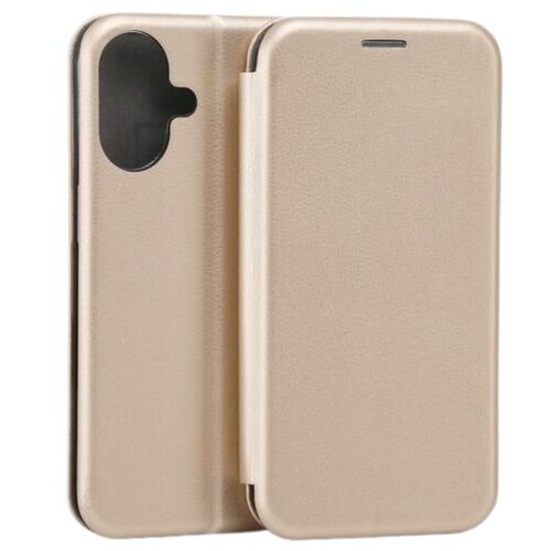 Beline Book Mágneses iPhone 16 Tok - Arany Öko-bőr Pénztárca Borító - Beline