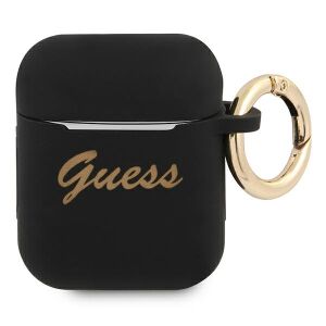 Guess Etui ochronne GUA2SSSK Silicone Vintage Script do AirPods 1/2 czarne 136922095 - Zestaw słuchawkowy