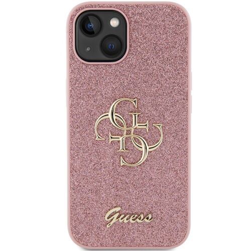 Guess Glitter Script Big 4G rózsaszín iPhone 15/14/13 tok elölnézet