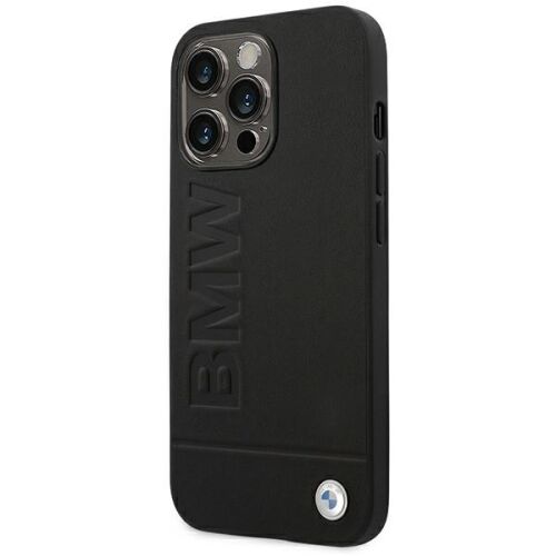 BMW BMHCP14LSLLBK iPhone 14 Pro fekete bőr tok, oldalnézet - BMW
