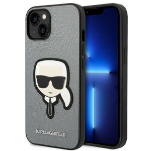 Etui Karl Lagerfeld Saffiano Karl's Head Patch na iPhone 14 - srebrne 136936652 - Karl Lagerfeld Handyhüllen