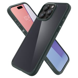 Spigen Ultra Hybrid tmavozelený obal pre iPhone 15 Pro Max, priehľadný, odolný voči poškriabaniu, nárazuvzdorný - Spigen