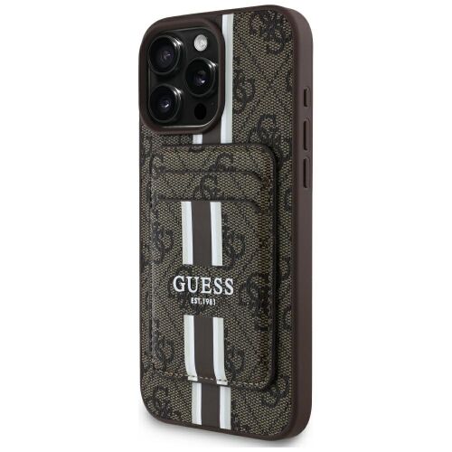 Guess 4G Stripes barna iPhone 16 Pro Max tok MagSafe pénztárcával - Guess