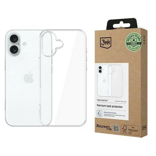 3Mk Clear Case Eco GRS iPhone 16 Plushoz csomagolással. Átlátszó telefontok karcolás és leejtés elleni védelemhez. - 3MK