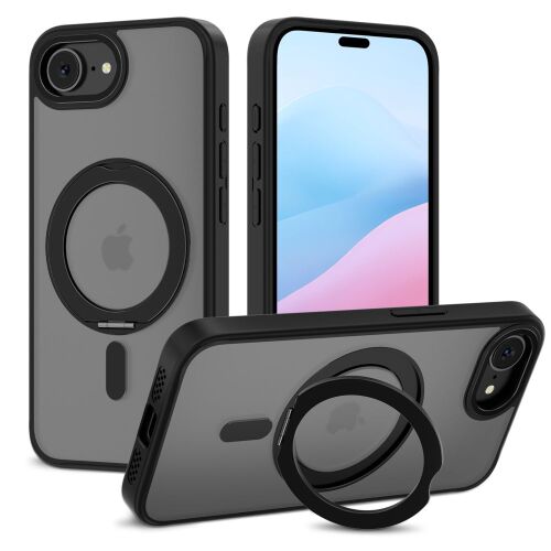 Tech-Protect MagRing Matt Fekete iPhone 16E Tok Magsafe-fel, több nézetből - Tech-Protect
