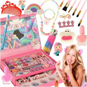 Kozmetikai doboz sminkhez és körömápoláshoz, smink, kozmetikumok, szemhéjfestékek, lakkok, fiókok, sellő