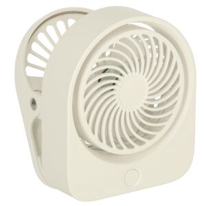 Asztali ventilátor, csipesszel, vezeték nélküli, USB hűtés, 3 teljesítményszint, 11,5 cm, fehér