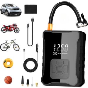 Pompa aer auto electrica BLEKSY®, afisaj digital LCD, Portabila, Lanterna LED, Reincarcare USB sau la bricheta masinii, Manometru digital, Negru 140706060 - Pompe electrice
