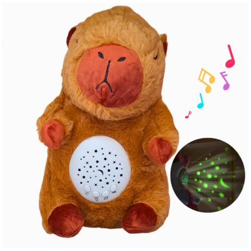 Jucărie de pluș KidMania Capybara cu lumină de noapte și muzică, maro, proiectează stele