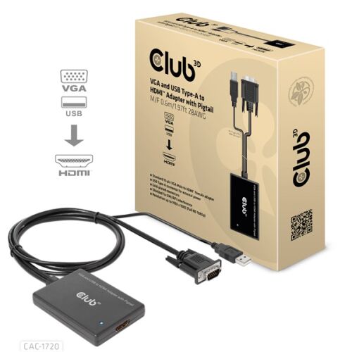 Club3D Adapter VGA + USB-A > HDMI       0,6m     St/Bu retail 137043539