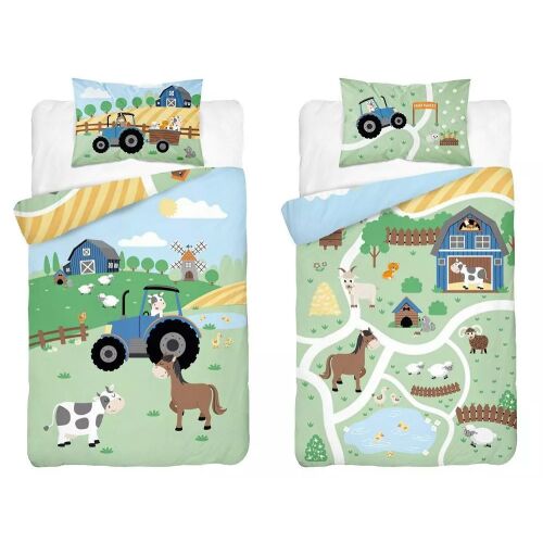 Bambusz ágynemű huzat 90*120 cm - Zöld farm kék traktorral 137044895