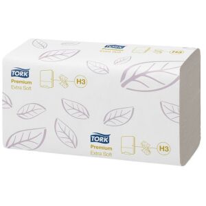 Kéztörlő,  Z hajtás, 2 rétegű, 200 lap, H3 rendszer, Premium, TORK "Extra Soft Singlefold", fehér 137050697 - Tork