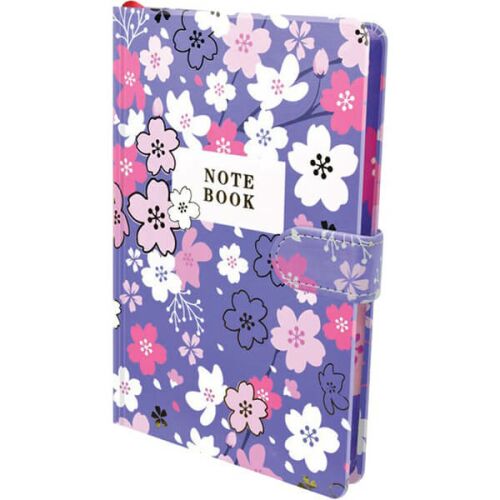 Virágos Notebook mágneszárral, vonalas lapokkal, virágmintás