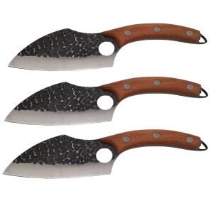 3er Set DEPOX® Fleischermesser, handgefertigt, 27 cm, Edelstahl, Holzgriff, Lederscheide 137065264 - Pfannen, Abendessen, Küchenmesser, Besteck-Sets und Töpfe