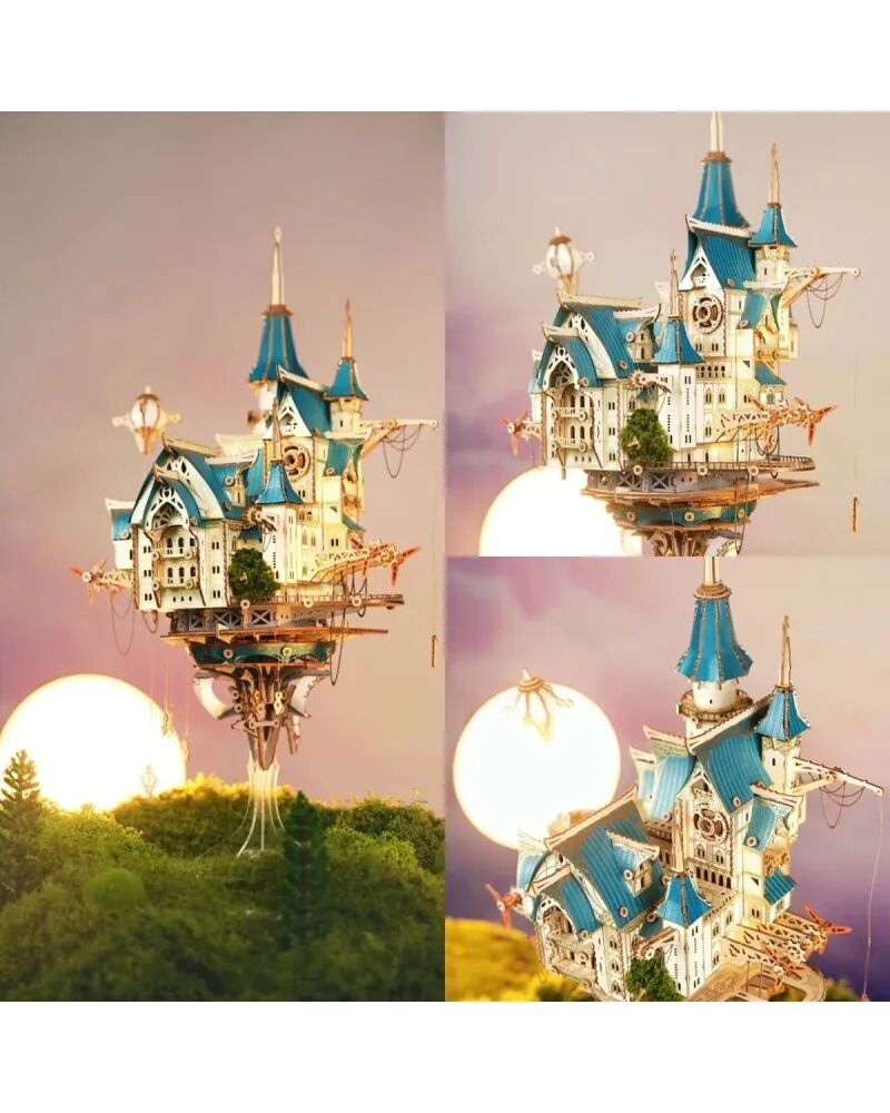 Puzzle 3D, Zamek Fantasy, niebieski, HC, drewno, 699 elementów