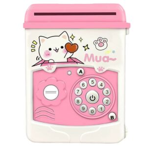 Pusculita pentru Fetite, KipHome, Pusculita pentru Economii PIGGY BOX, Pusculita Simpla cu Key Access, 17 x 11.5 x 10 cm, 400 gr, Alb Roz