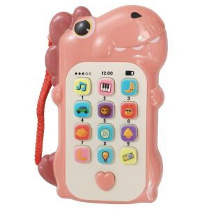 Interaktív játék, KipHome, Okostelefon, Dinoszaurusz modell, Oktató, zenei és hang funkciók, 4-6 éveseknek, 19 x 11.5 cm, műanyagból, rózsaszín