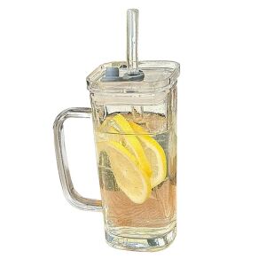 Pahar pentru Racoritoare, KipHome, din Sticla, 330 ml, cu Pai si Maner, Model Clear, Transparent 137077431 - Pahare cu paie