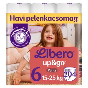 Libero Up&Go veličina 6 (15-25kg) pelene-gaćice, 204 komada, za aktivne bebe s CapturePocket zaštitom od propuštanja - Libero