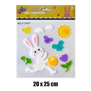 Fenster Gel Aufkleber Hase mit Blumen, 20x25 cm, Frohe Ostern Dekoration - Fensteraufkleber