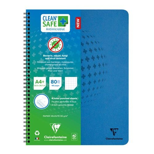 Spirálfüzet Clairefontaine Clean'Safe A/4+ 80 lapos kockás antimikrobiális 137085593