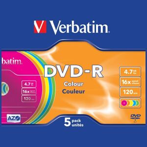 DVD-R Verbatim AZO 4,7 GB 16x farebný, balenie po 5 tenkých diskov 137093647 - Diafilmy, audio knihy, CD, DVD