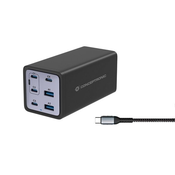Ładowarka Conceptronic CONCEPTRONIC Ladegerät 6Port 200W,4xUSB-C,2xUSB-A +3-in-1 sw
