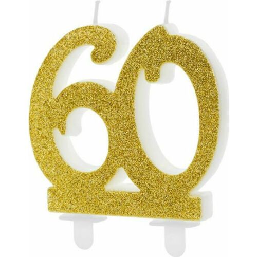 PartyDeco születésnapi glitter gyertya, 60, arany, 10cm 172175571 - Party kellék