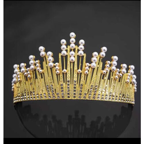 Tortadísz, tiara gyöngyökkel, arany, 15cm 137098264